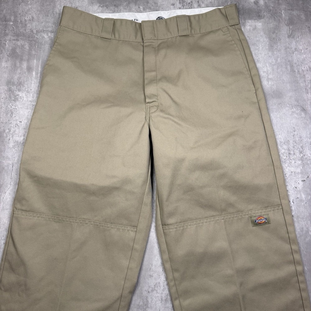 Dickies 34x32 Men's Loose Fit Double Knee Brown Khaki Work Pants Straight Leg